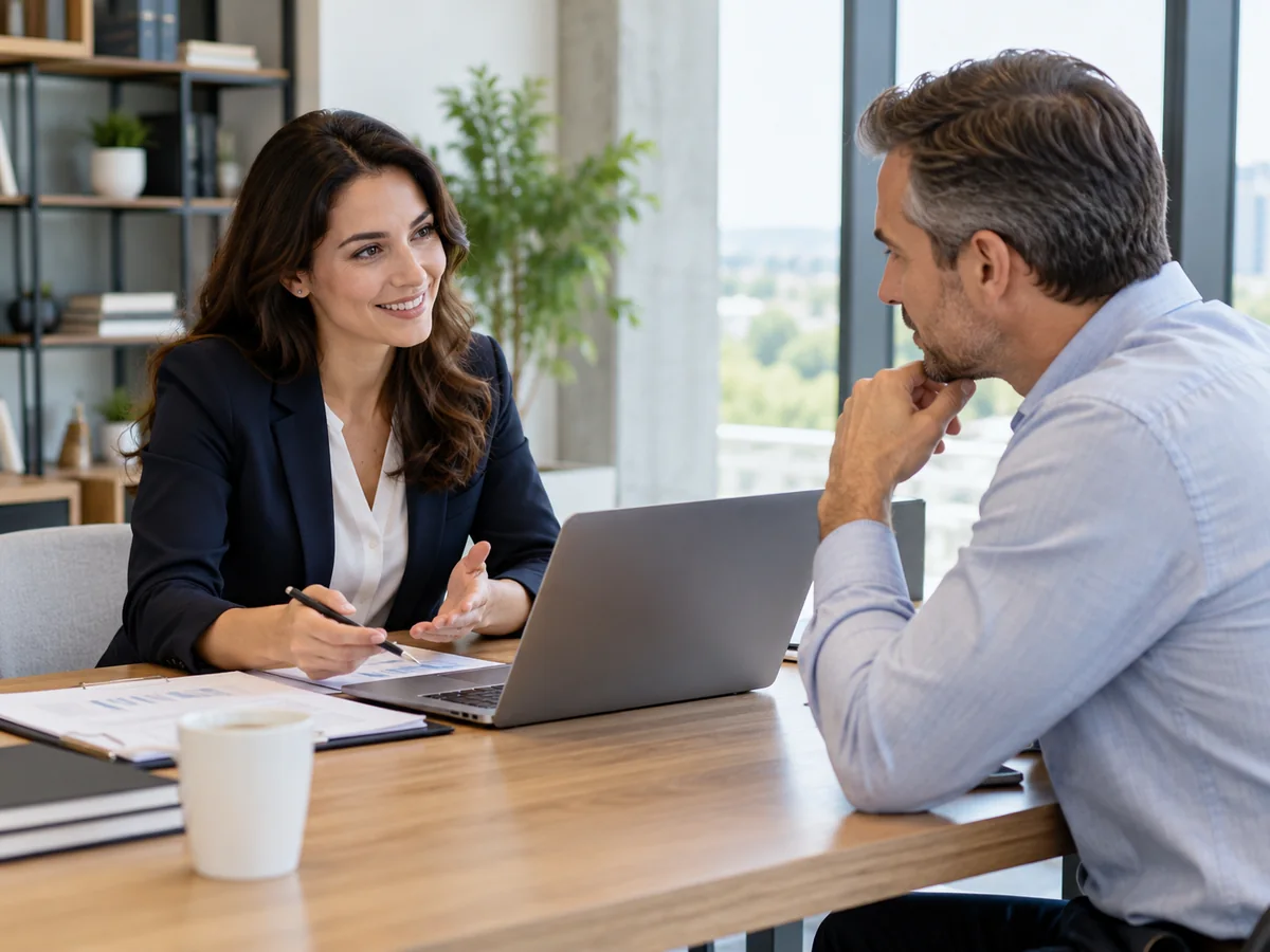 Profesionales conversando durante una reunión de asesoría