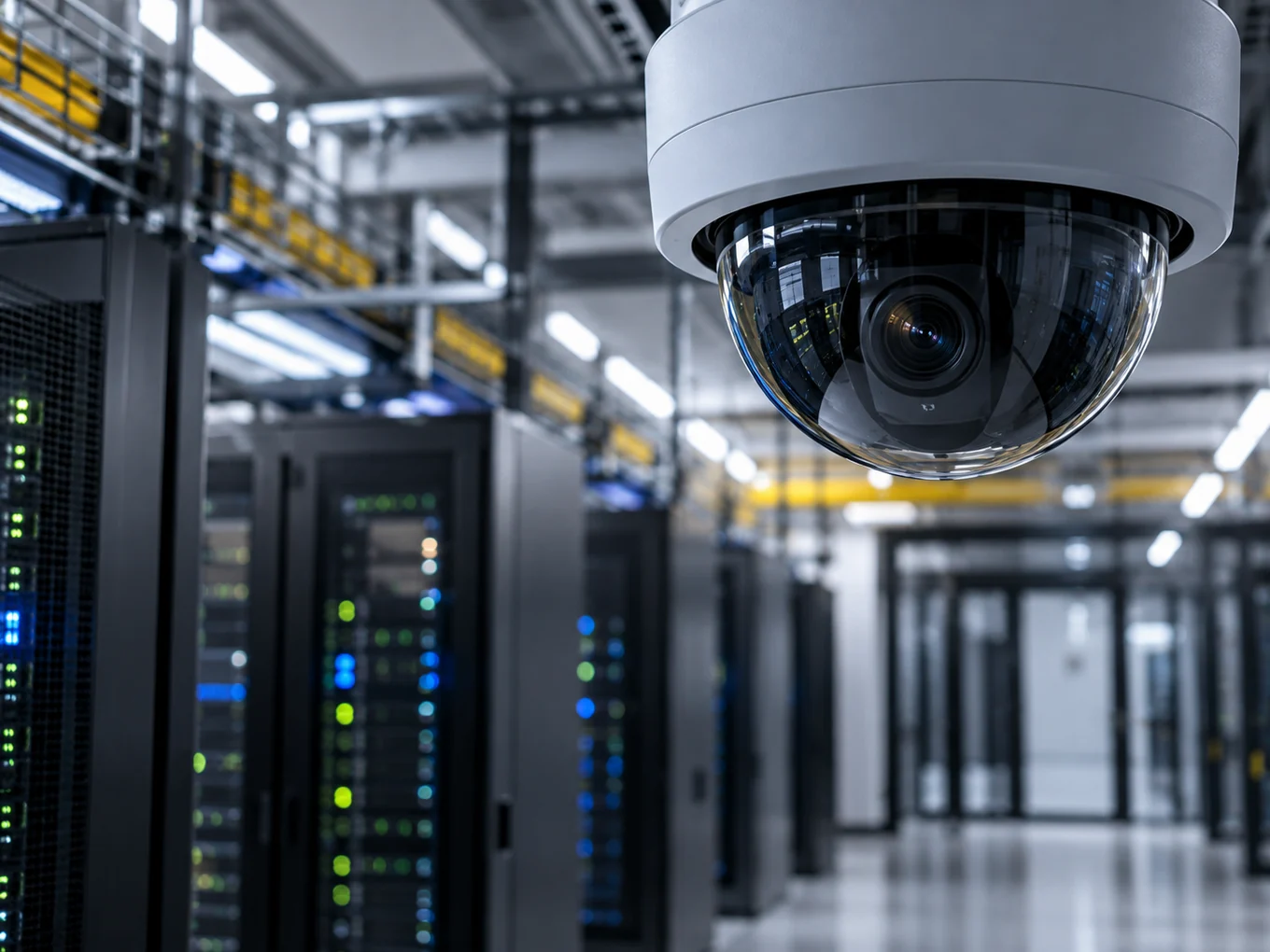 Cámara tipo domo instalada en un centro de datos