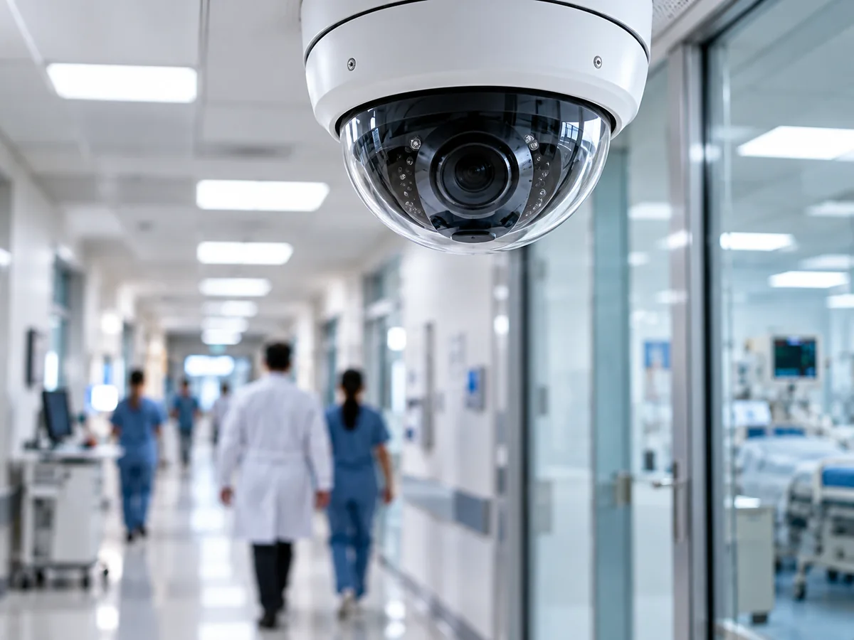 Cámara de seguridad instalada en pasillo de hospital