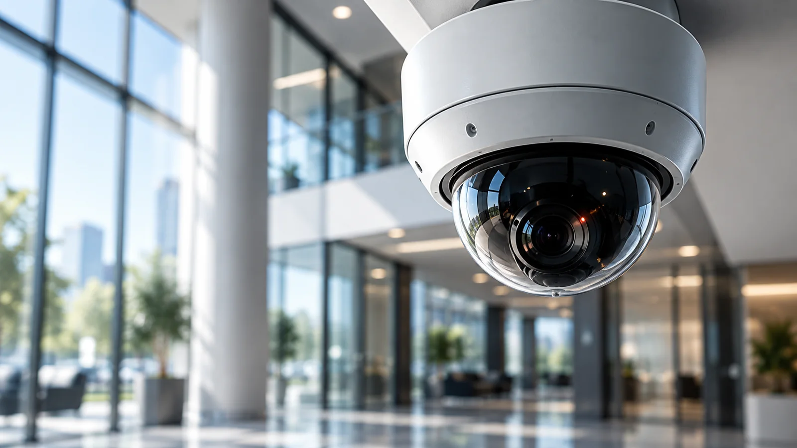 Cámara domo de seguridad en una instalación corporativa