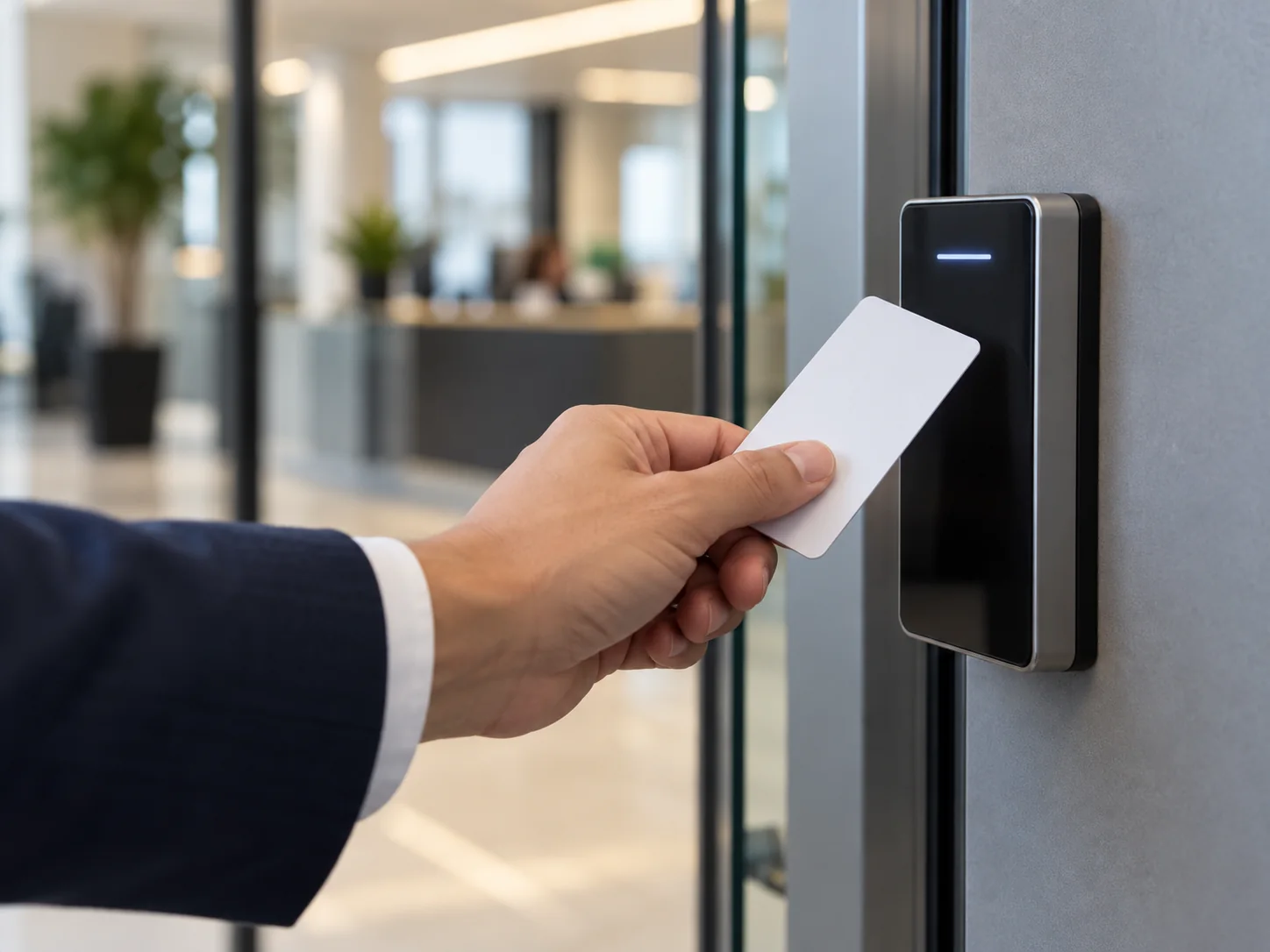 Tarjeta de proximidad junto a lector de acceso